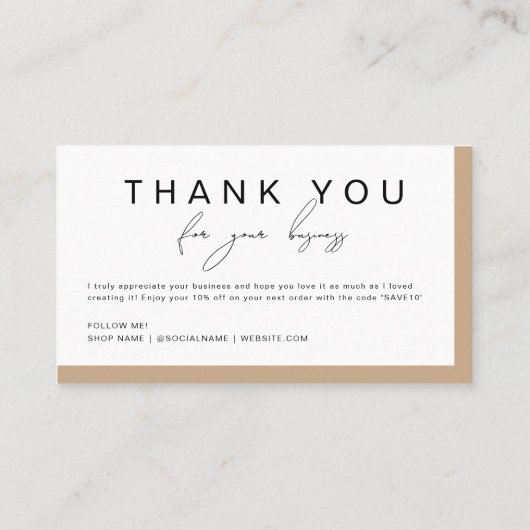 Modern Boho handgeschreven script dank u korting Visitekaartje (Achterkant)