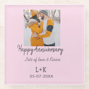 Modern boho happy anniversary naam toevoegen datum glazen onderzetter