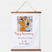 Modern boho happy anniversary naam toevoegen datum hangend wandkleed (Voorkant)