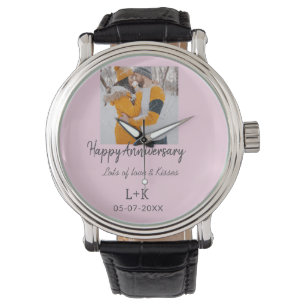 Modern boho happy anniversary naam toevoegen datum horloge
