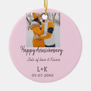 Modern boho happy anniversary naam toevoegen datum keramisch ornament