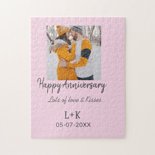 Modern boho happy anniversary naam toevoegen datum legpuzzel (Verticaal)