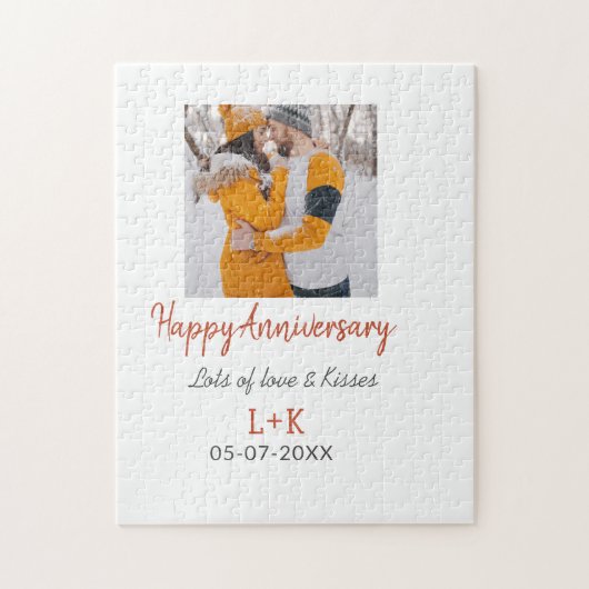 Modern boho happy anniversary naam toevoegen datum legpuzzel (Verticaal)