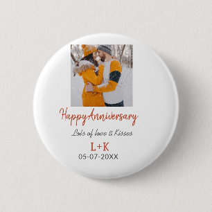 Modern boho happy anniversary naam toevoegen datum ronde button 5,7 cm
