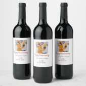 Modern boho happy anniversary naam toevoegen datum wijn etiket (Flessen)