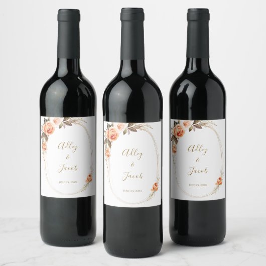 Modern Boho Herfst Floral Wedding Wine Labels Wijn Etiket (Flessen)