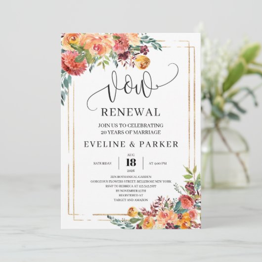 Modern Boho Herfst Marigold vow-uitnodiging tot ve Kaart (Staand voorkant)