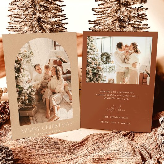 Modern Boho-kerstkaart | Terracotta-fotokaart Kaart