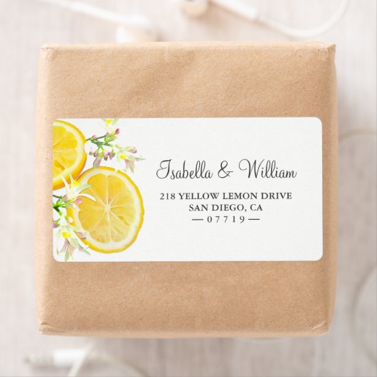 Modern Boho Lemon Branch Summer Wedding Address Etiket (Insitu)