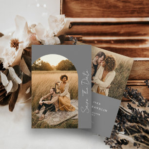 Modern Boho Lijst Wedding Gray Foto Save The Date