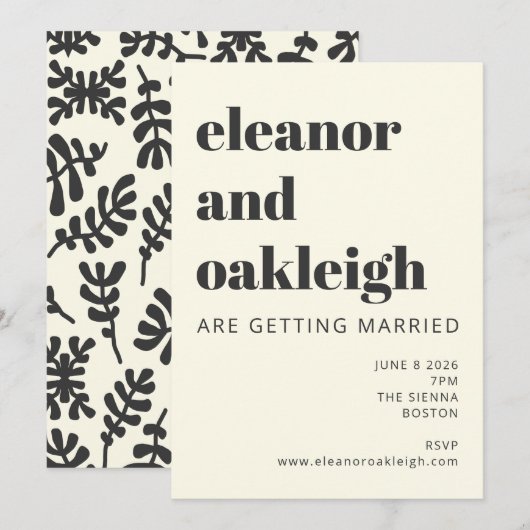 Modern Boho Matisse Botanical Black White Wedding Kaart (Voorkant / Achterkant)