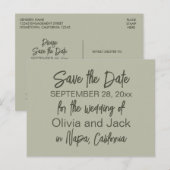 Modern Boho Minimalist Sage Green Save the Date Briefkaart (Voorkant / Achterkant)