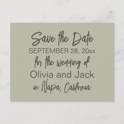 Modern Boho Minimalist Sage Green Save the Date Briefkaart (Voorkant)