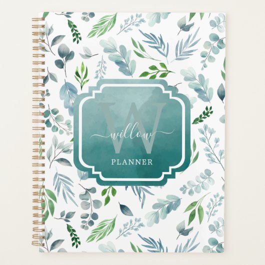 Modern Boho Monogram Greenery Eucalyptus Foliage Planner (Voorkant)