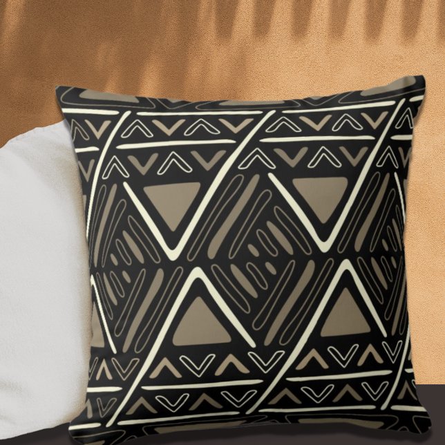 Modern Boho Mud Cloth Pattern Black Kussen (Creator heeft geüpload)