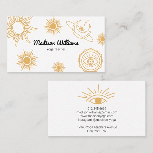 Modern Boho Mystical Yellow Sun en Moon Pattern Visitekaartje (Voorkant / Achterkant)