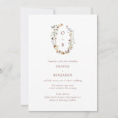 Modern Boho Natuur Wildbloemen Monogram Weddenscha Kaart (Voorkant)