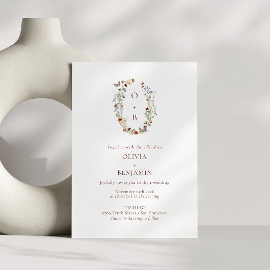 Modern Boho Natuur Wildbloemen Monogram Weddenscha Kaart