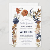 Modern Boho Navy Blue Rust Wedding Uitnodiging (Voorkant / Achterkant)