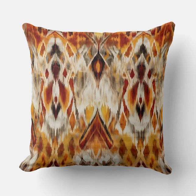 Modern Boho Neutrals Brown Oranje Ikat Tribal Kussen (Voorkant)