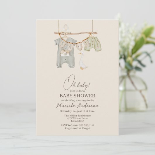 Modern Boho Nursery Mobile Baby shower Invitation Kaart (Staand voorkant)