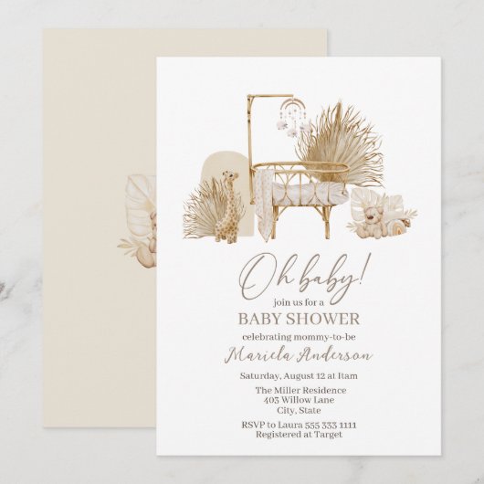 Modern Boho Nursery Mobile Baby shower Invitation Kaart (Voorkant / Achterkant)