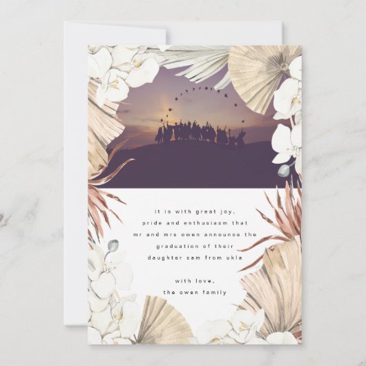 Modern Boho Pampas Grass Afstuderen Foto Universit Aankondiging (Achterkant)