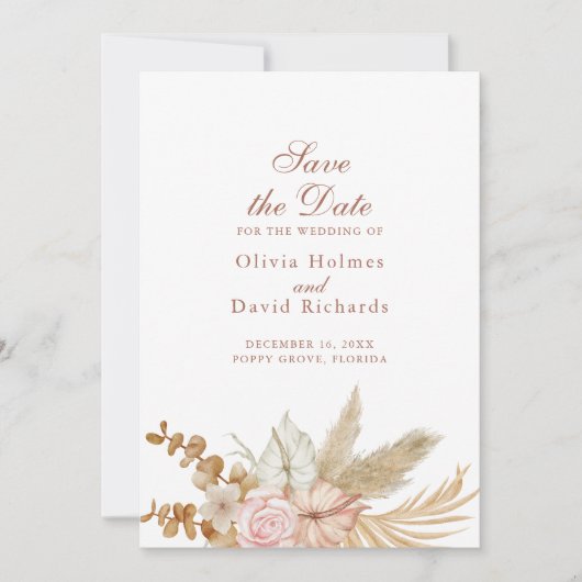 Modern Boho Pampas Grass Save the Date Kaart (Voorkant)