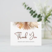 Modern Boho Pampas Grass Wedding Bedankt Postcar Briefkaart (Staand voorkant)