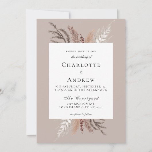 Modern Boho Pampasgras Weddenschap Kaart (Voorkant)