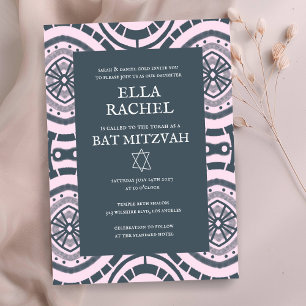 Modern Boho Patroon Custom B'nai Bat Bar Mitzvah Kaart