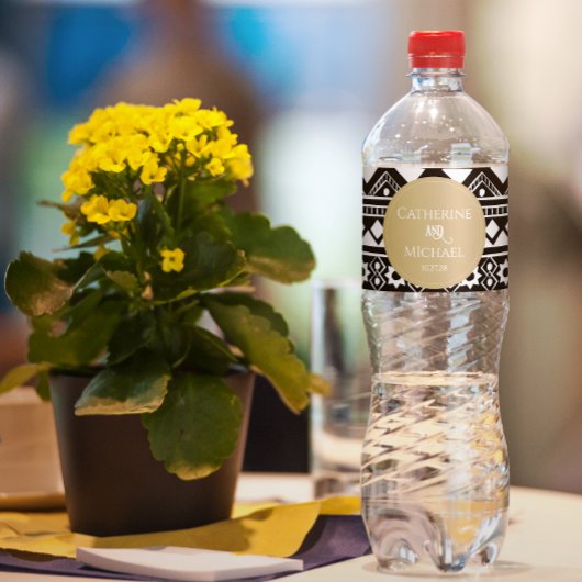 Modern Boho Pattern Gold Wedding Waterfles Etiket