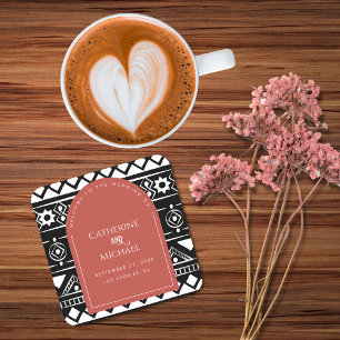 Modern Boho Pattern Wedding Arch Coral Vierkante Kartonnen Onderzetter