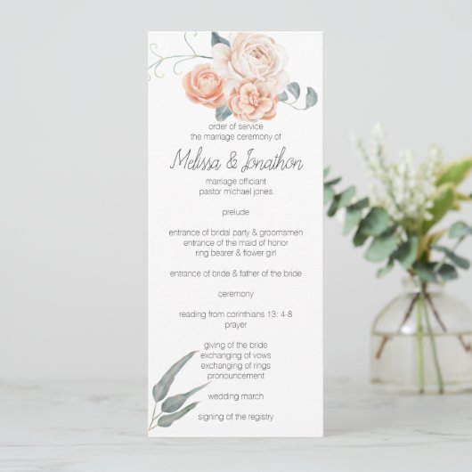 Modern Boho Pink Elegant Bloemen Huwelijk Programm Programma (Staand voorkant)