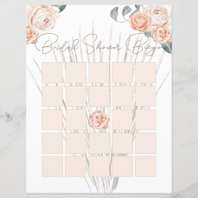 Modern Boho Pink Elegant Floral Bridal Bingo (Voorkant)