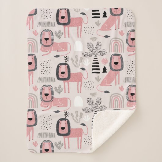 Modern Boho Pink Lions Rainbows Sherpa Blanket Deken (Voorkant)