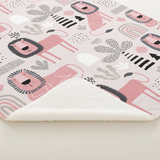 Modern Boho Pink Lions Rainbows Sherpa Blanket Sherpa Deken (3/4)