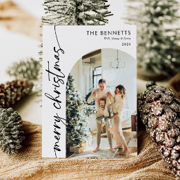Modern Boho Prettig Kerstmis Boog Foto Feestdagenkaart