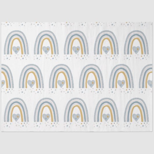 Modern BOHO Rainbow Stars Dusty Blue Mustard Boy Tissuepapier (Voorkant)