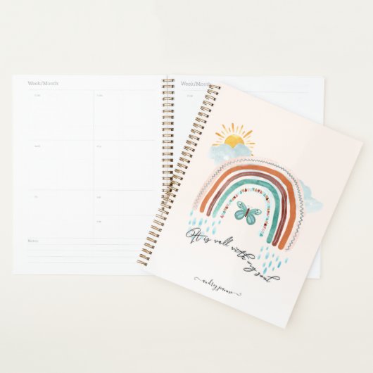 Modern Boho Rainbow Waterverf Muted Script Name Planner (Display)