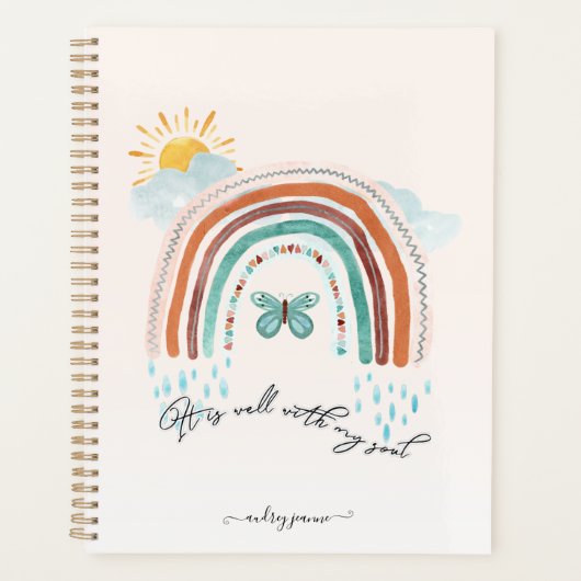Modern Boho Rainbow Waterverf Muted Script Name Planner (Voorkant)