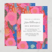 Modern Boho Red Floral 30th Birthday Party Kaart (Voorkant / Achterkant)