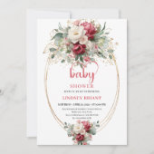 Modern Boho Red Pink Gold Floral Baby Invitation  (Devant)