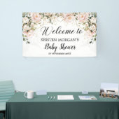 Modern Boho roze bloemengouden bladeren baby showe Spandoek (Beurs)