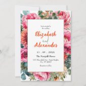 Modern Boho Roze Sinaasappel Waterverf Bloemen Huw Kaart (Voorkant)