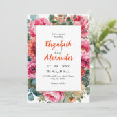Modern Boho Roze Sinaasappel Waterverf Bloemen Huw Kaart (Staand voorkant)