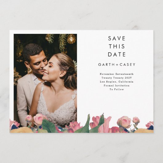 Modern Boho Rozen Foto opslaan Datum Aankondiging (Achterkant)