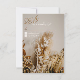 Modern Boho Rustic Dried Flowers Wedding RSVP Card Kaartje