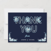 Modern Boho Rustic Navy & Lichtblauw Bloemen Schat Bedankkaart (Voorkant)