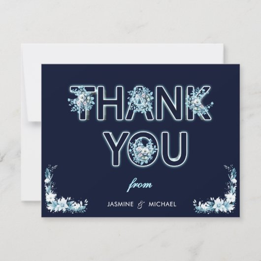 Modern Boho Rustic Navy & Lichtblauw Bloemen Schat Bedankkaart (Voorkant)